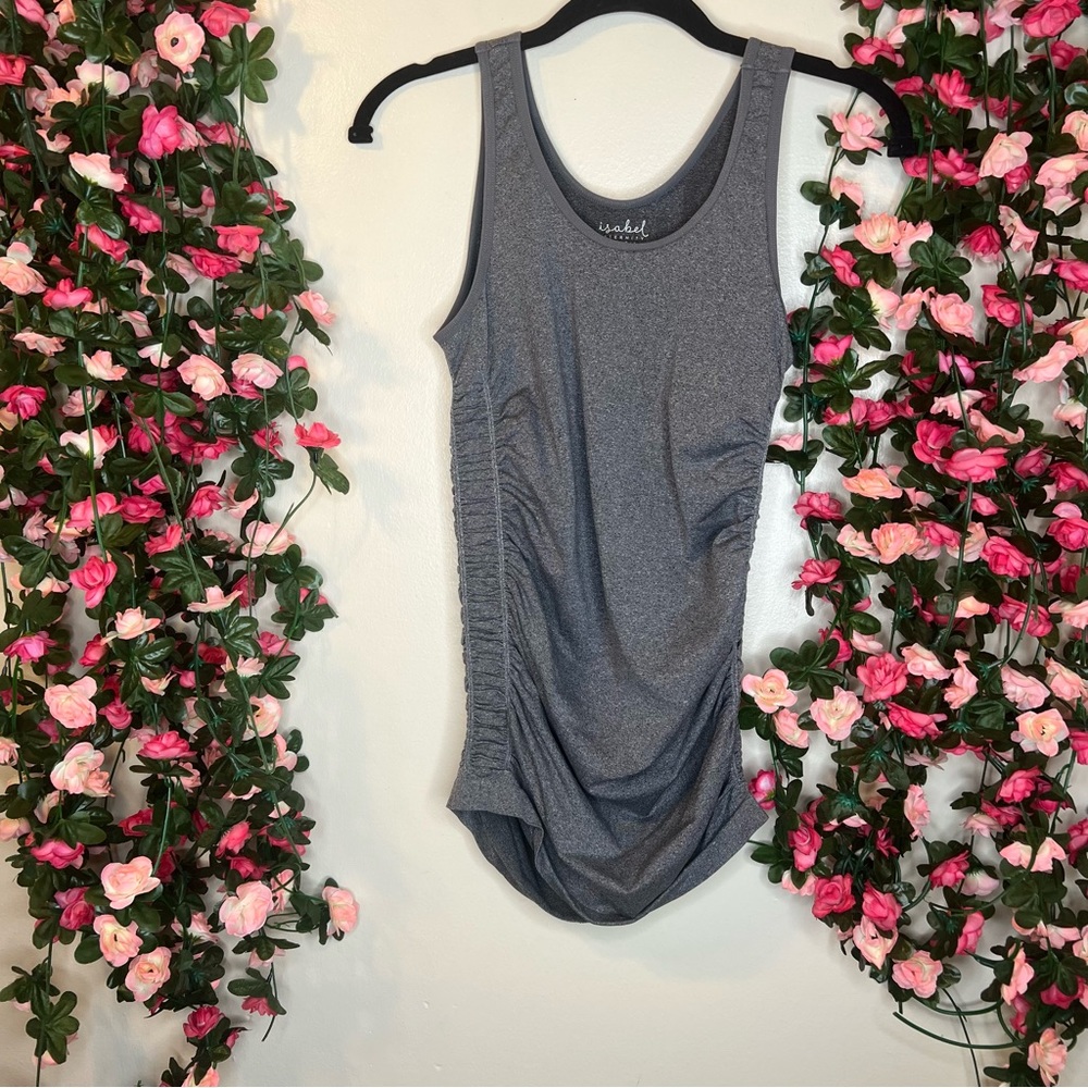 Isabel Maternity Gray Tank Top Cinched Sides Womens Pregnancy Mama S/M Fitness